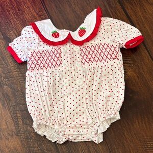 Strawberry-Themed Red and White Kids One Piece